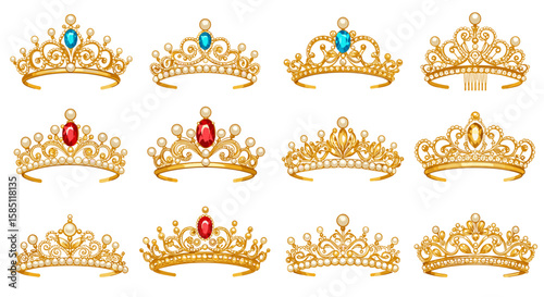 Elegant gold crowns with gemstones for royalty and special occasions