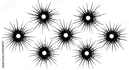 Bullet hole design with grunge ink effect in black and white