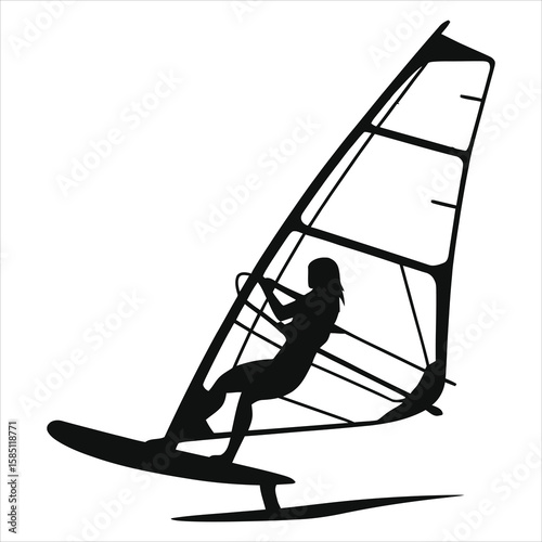 Windsurfing Beach Ocean Sports - Vector Art.