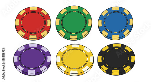 Colorful casino chip collection in flat design with six distinct colors