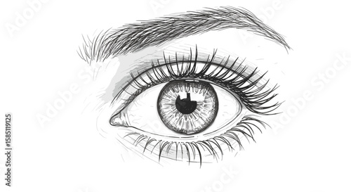 Detailed pencil sketch of a human eye with intricate eyelashes