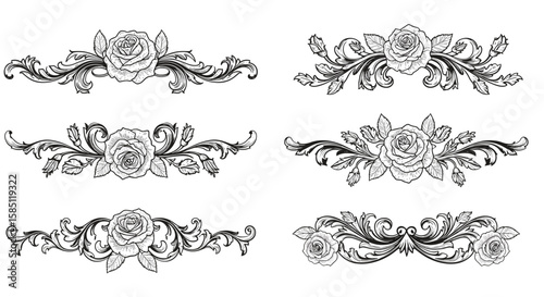 Elegant floral ornament designs with intricate rose patterns