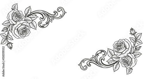 Elegant floral border with intricate rose and scroll design
