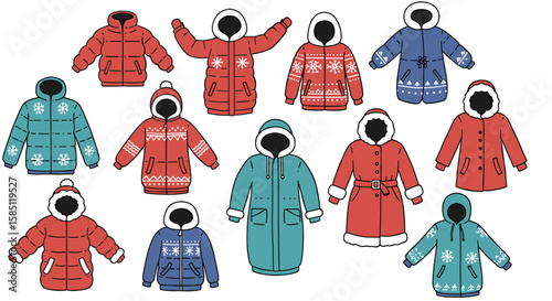 Colorful winter coats with unique patterns for kids