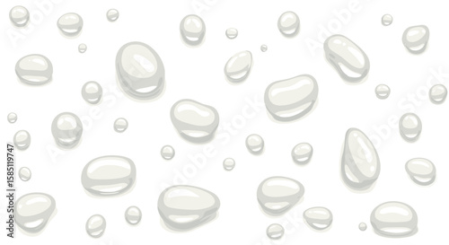 Glossy water droplets on white background seamless pattern