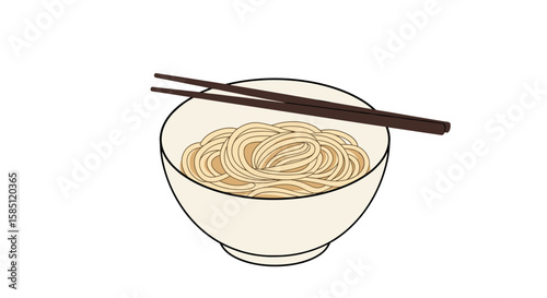 Minimalist noodle bowl with chopsticks illustration on clean background