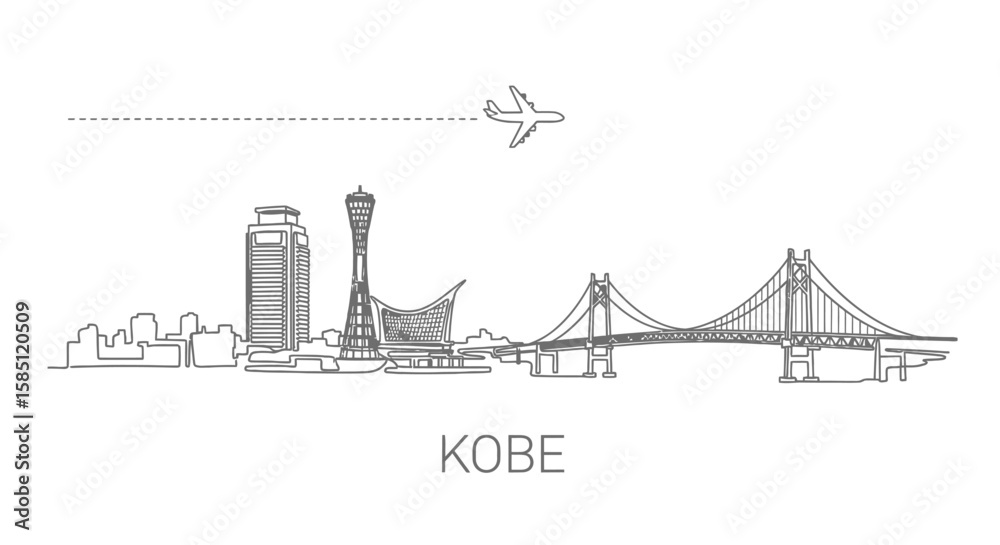 Fototapeta premium Kobe Skyline City Architecture Vector.
