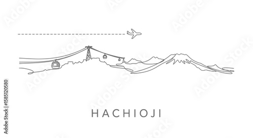 Hachioji Skyline Vector with Cable Car, and Fuji Mountain.