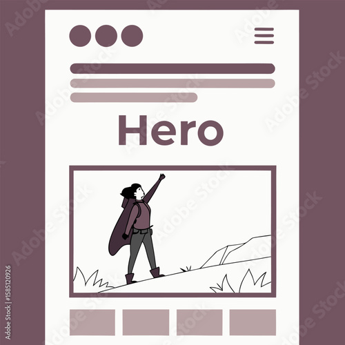 Wallpaper Mural Illustration of a website hero section with a female superhero climbing a mountain with cape and backpack Torontodigital.ca