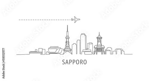 Sapporo Skyline Outline Minimal Cityscape Japan.