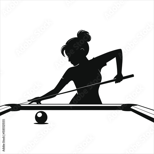 Female Pool Player Silhouette - Billiards Sport & Hobby Vector Art.
