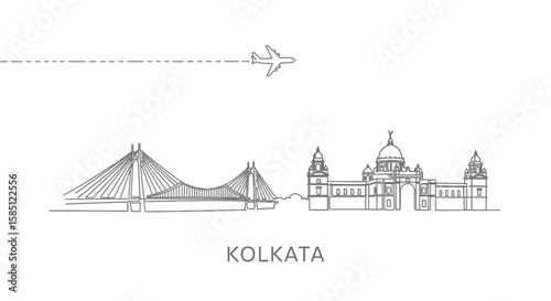 Kolkata skyline with India Minimalist landmark vector.