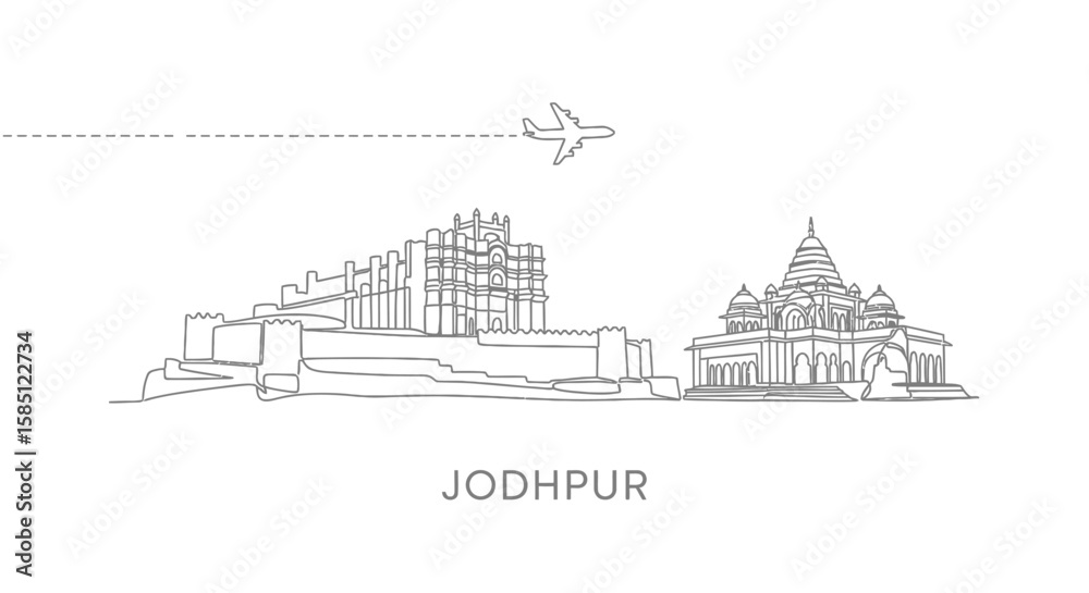 Naklejka premium Jodhpur Cityscape Minimalist Plane Travel Icon.