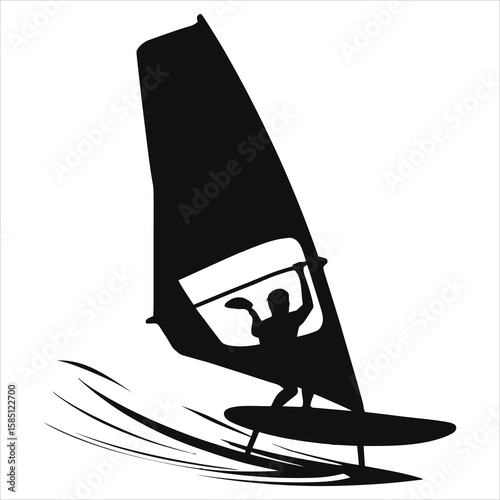Windsurfing Silhouette Sports - Vector Art.