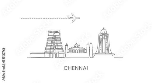 Chennai Skyline with India Travel Line Art, and Minimal.