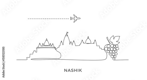 Nashik Skyline Travel Vector with Maharashtra India.