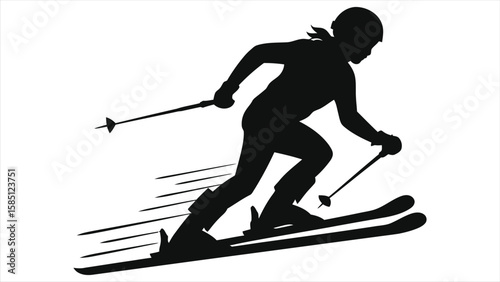 Dynamic Skier Silhouette in Mid-Action with Speed Lines – Ideal for Winter Sports Graphics, Ski Club Logos, or Active Lifestyle Branding.