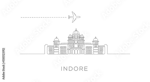 Indore skyline travel design with plane flying.