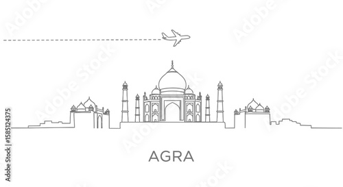 Agra Skyline Taj Mahal vector Travel India.