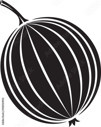 Black gooseberry fruit silhouette with stem white