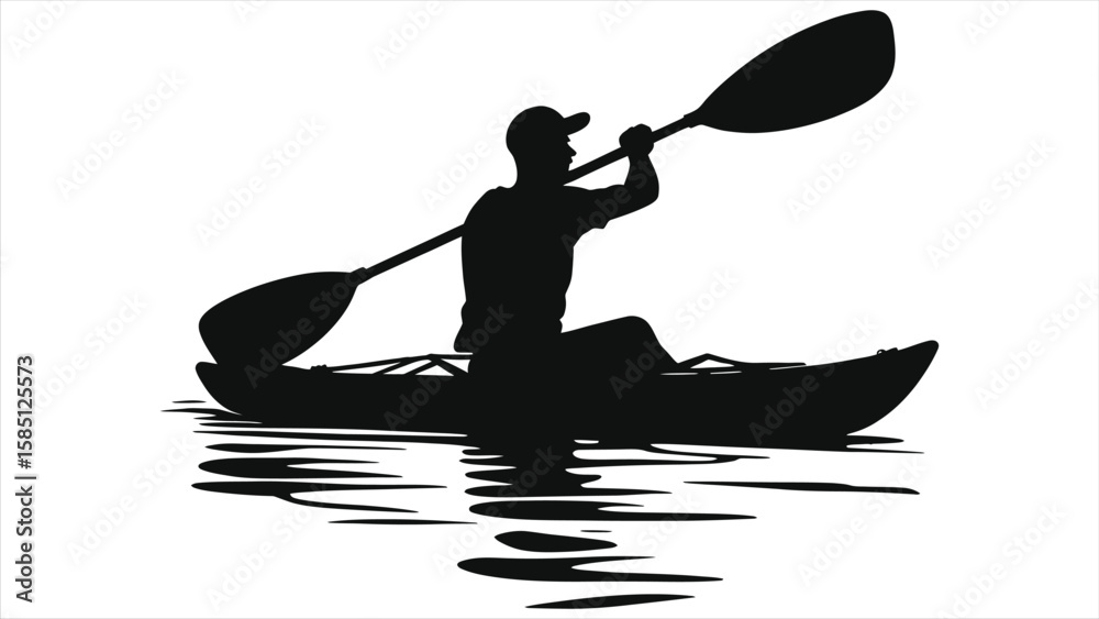 custom made wallpaper toronto digital Kayaker Silhouette Vector Art - Minimalist Paddle Sport on Water