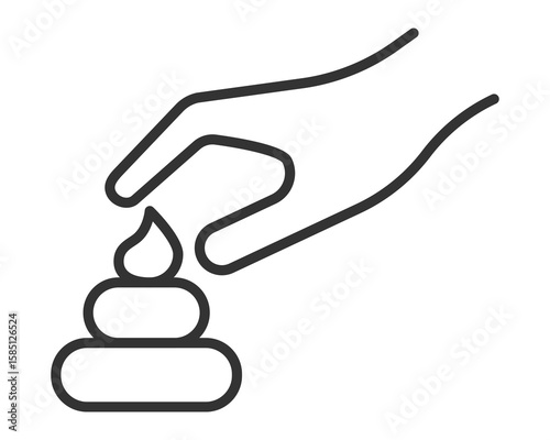 Minimalist illustration depicting a hand reaching for a pile symbol of disapproval, failure, or criticism. Great for negative feedback concepts, mistakes, or funny content.