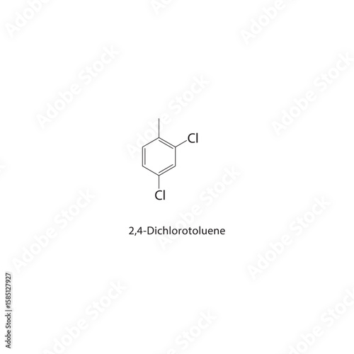 2,4-Dichlorotoluene skeletal structure. halogen toluene compound schematic illustration. Simple diagram, chemical formula.