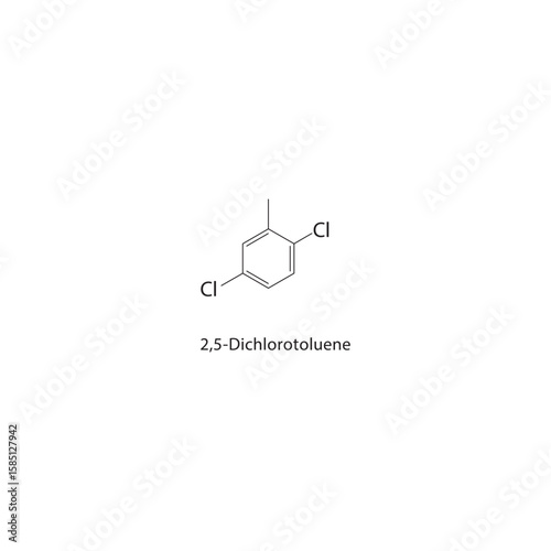 2,5-Dichlorotoluene skeletal structure. halogen toluene compound schematic illustration. Simple diagram, chemical formula.