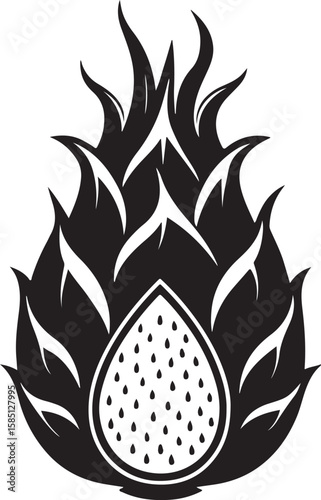 Dragon fruit slice black vector icon pitaya tropical fruit