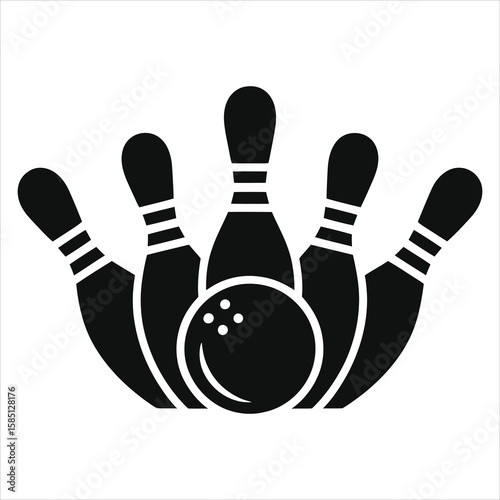 Bowling Strike Icon Vector - Black & White Pins and Ball Graphic for Alley Logo