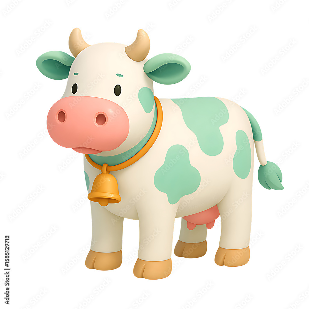 Naklejka premium Adorable cartoon cow stands against a transparent background