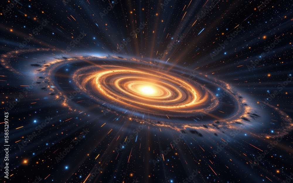 Obraz premium Galactic swirl with a bright center in a starry expanse.