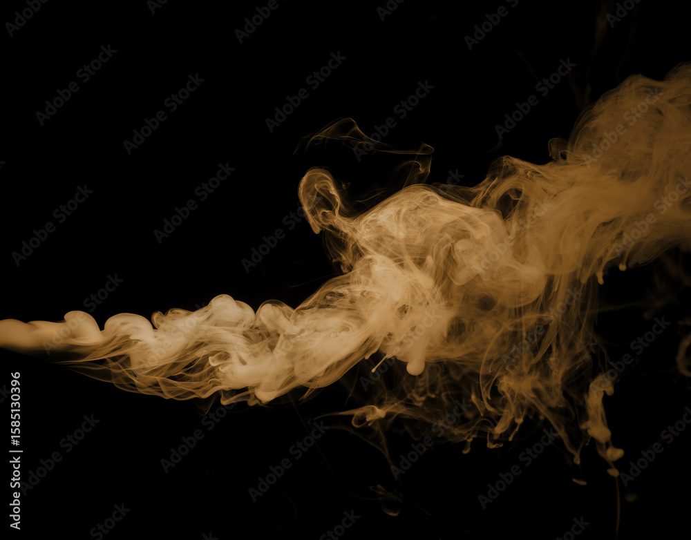 Fototapeta premium Glitter gold dust on a black background. storm particles of dirt flying, fine sand cloud, abstract. texture of the wind of smoke powder in the desert, causing a wave of brown dust to blow 