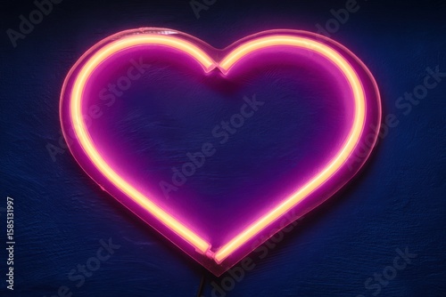 Bright neon heart illuminating the dark canvas, capturing the essence of love, passion, and connection in a vibrant artistic design that evokes feelings of warmth and affection