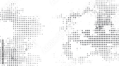 Distressed halftone texture background. Grunge dot pattern with vintage comic style ink splash. Abstract rough overlay effect design.