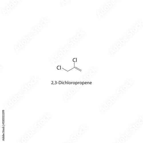 2,3-Dichloropropene skeletal structure. halogen alkene compound schematic illustration. Simple diagram, chemical formula.
