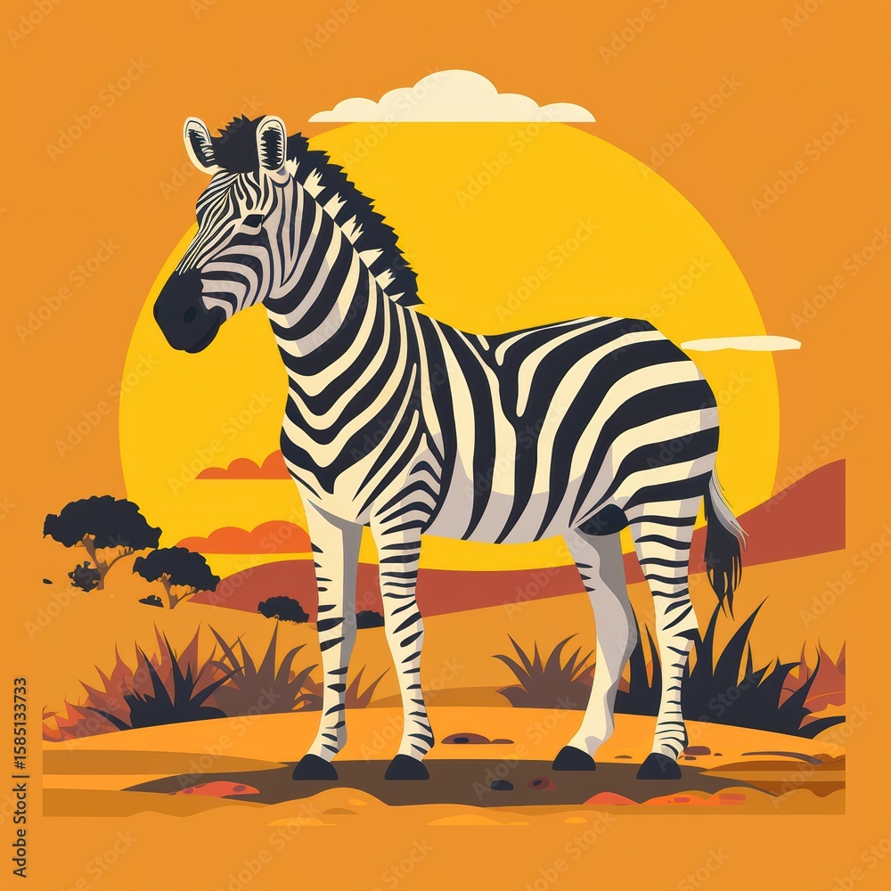 Obraz premium Stylized Zebra Against Sunset in a Vibrant Landscape Scene