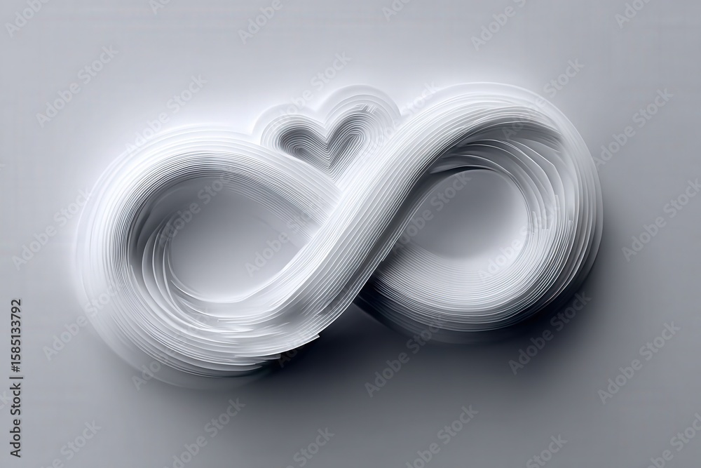 Fototapeta premium Abstract representation of infinity intertwined with a heart symbolizing love and eternal connection under soft luminous lighting creating a modern artistic expression