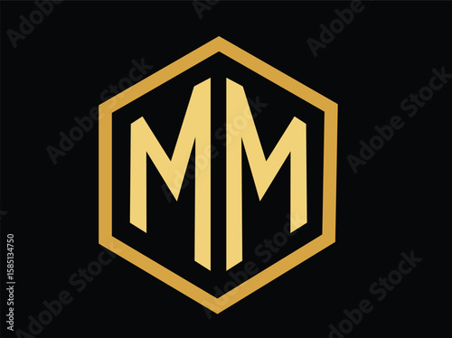 double M logo gold star symbol  golden metallic emblem minimalist badge design high-quality rende