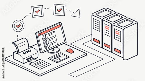 Office automation workflow system with computer printer and file folders for document management process