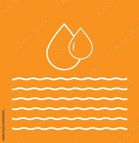 Blue water drop above water waves icon vector. Water drop vector icon set. Raindrop signs. Simple oil, tear or water droplet symbols. 