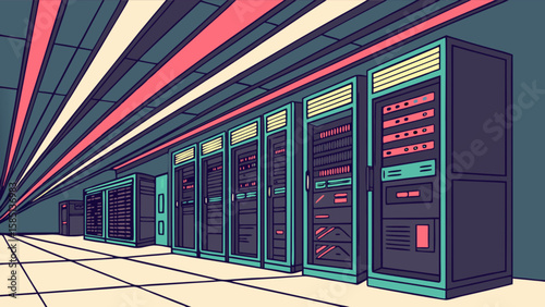Server room data center it infrastructure hosting network computing technology illustration concept design