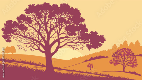 Beautiful landscape scene with trees vector illustration for nature backgrounds and scenic designs use case