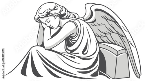 Angel with wings vector art drawing illustration grief sadness mourning memorial remembrance design 100