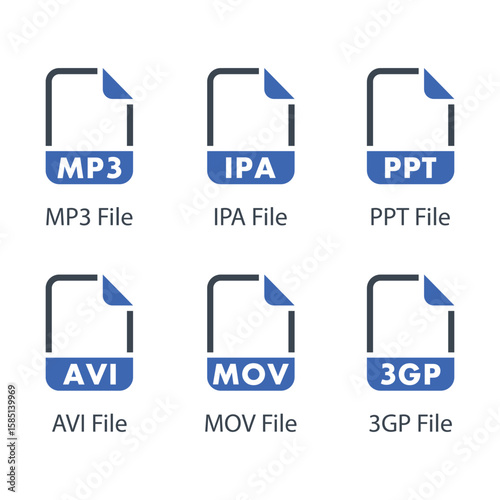 MP3, IPA, PPT, AVI, MOV, 3GP, File icon