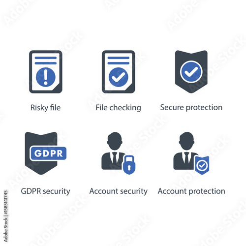 Risky file, File checking, Secure protection, GDPR security, Account security, Account protection, icon
