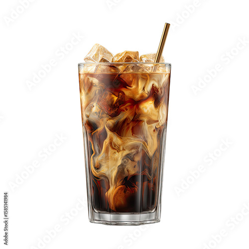 Refreshing Cold Glass of Iced Beverage with Ice Cubes