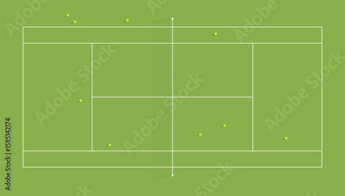 Balls are spread across a tennis court during practice.