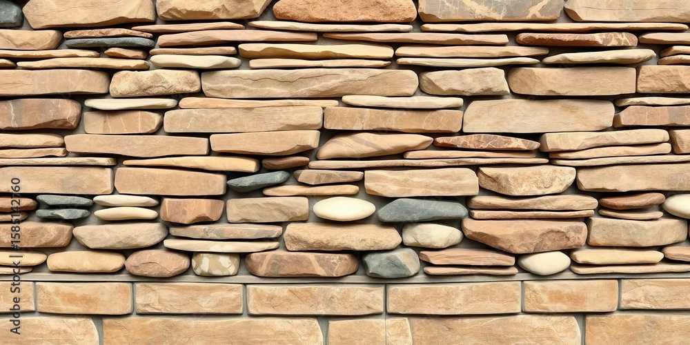 Fototapeta premium Horizontal bands of smooth pebbles and marbles in varying colors and sizes create a natural stone texture, design element, beige