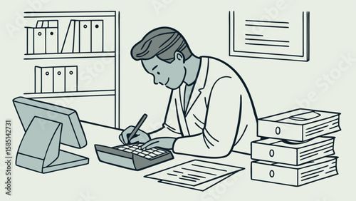 Accountant financial advisor calculating taxes bookkeeping vector illustration and accounting services